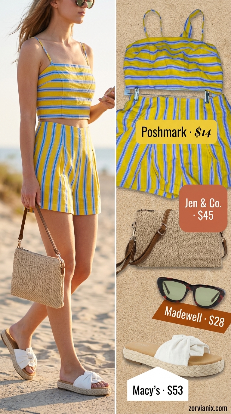 Blue and yellow striped matching set for fun colorful summer outfits for women 2026.