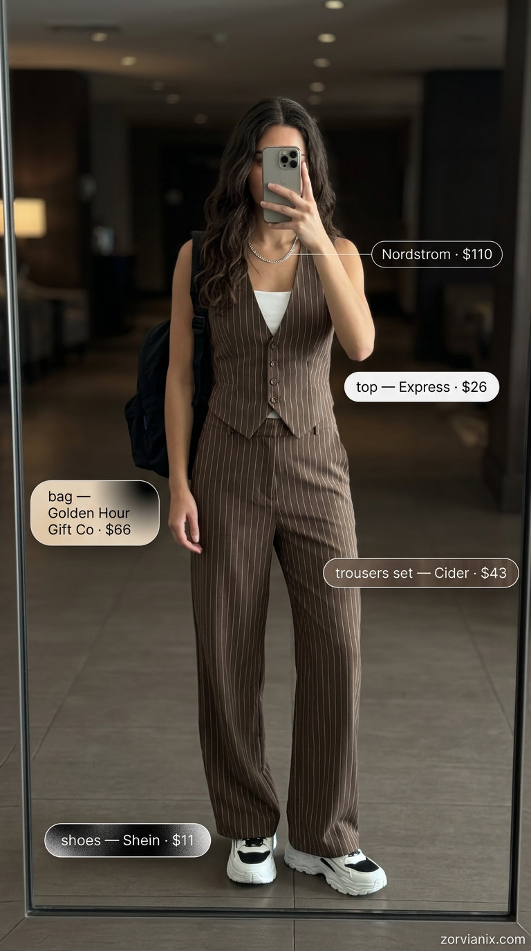 Comfy summer road trip outfits for women 2026: Beige cargo pants, ribbed tank, chunky sneakers, and backpack.