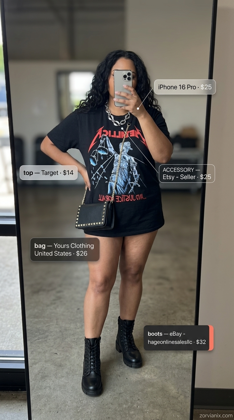 Summer Concert Outfits 2026: Edgy Floral Mini Skirt Style Concert outfits for women summer 2026: Edgy floral mini skirt, band tee, combat boots for a music festival vibe.