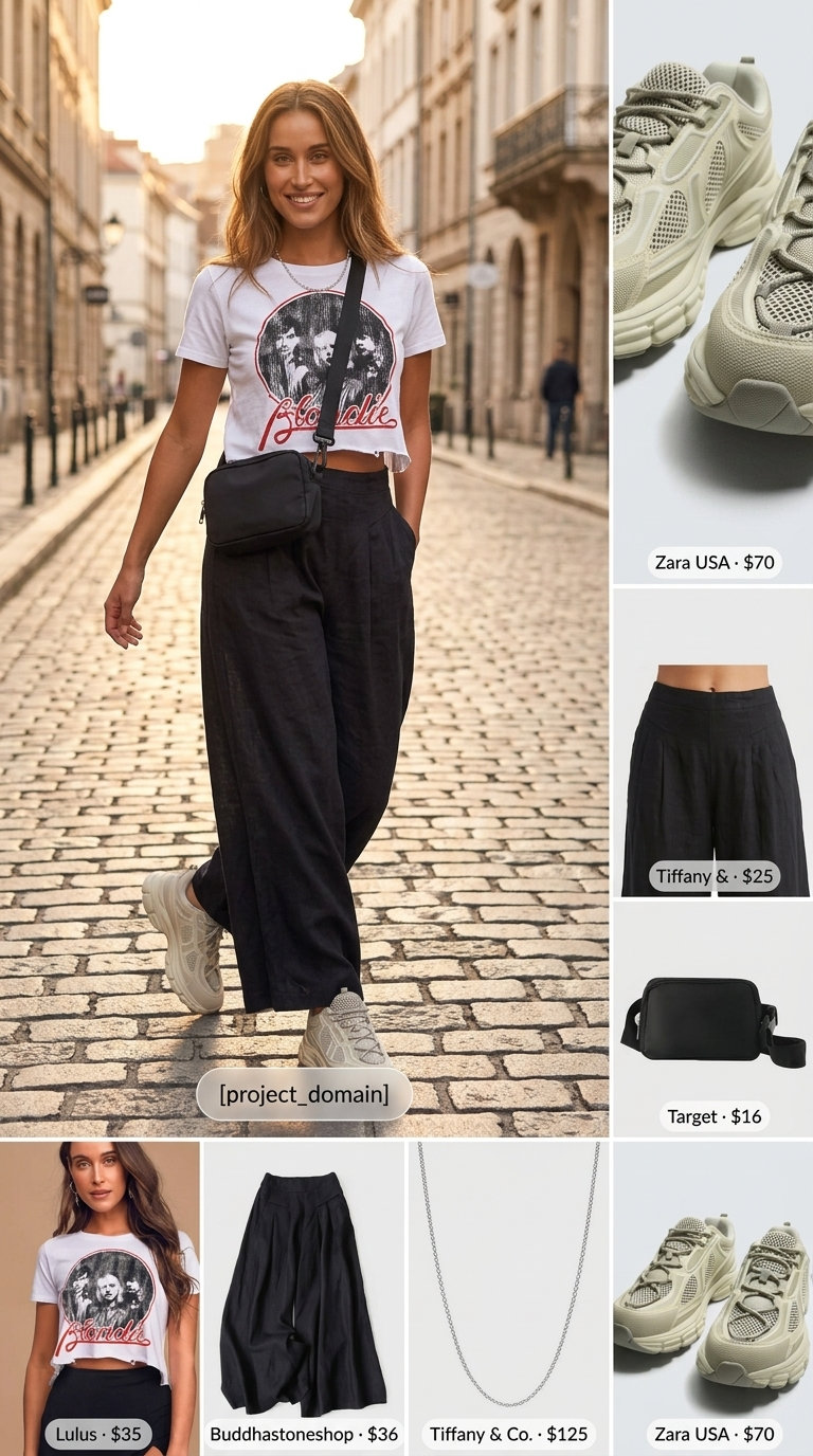 Retro graphic tee with denim shorts & chunky sneakers for summer low-waist trousers for women 2026.