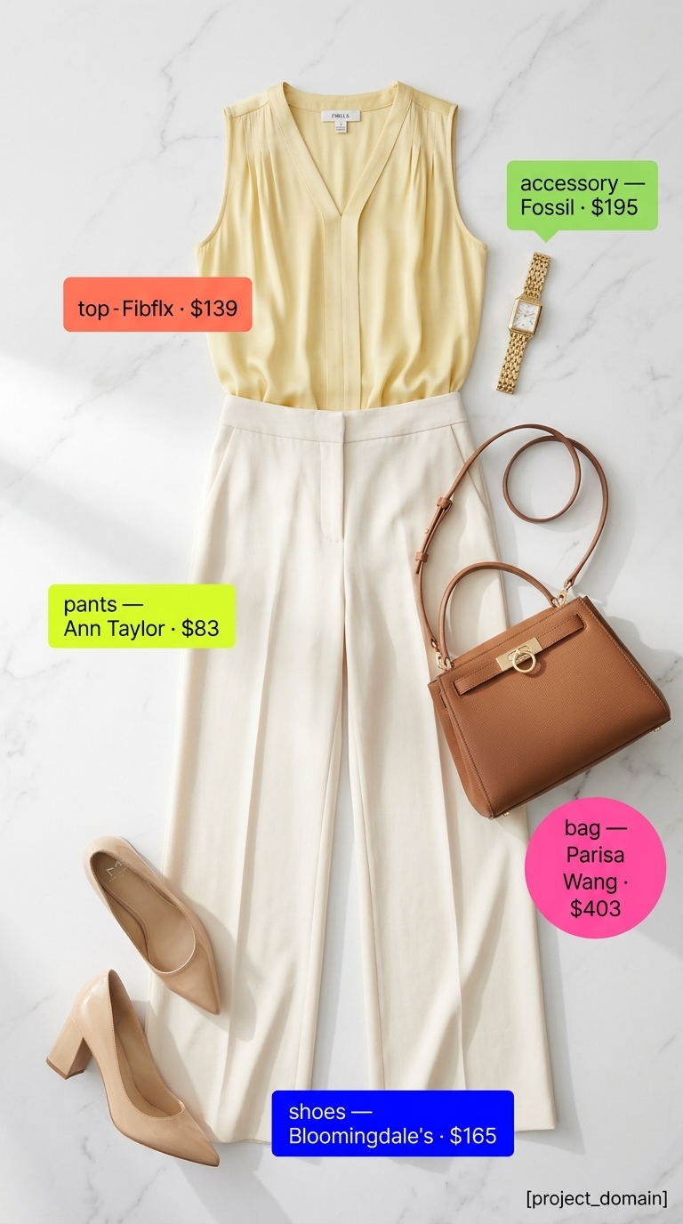 Plus size summer outfits for women 2026: Cream wide-leg pants, pale yellow blouse, linen blazer for office.