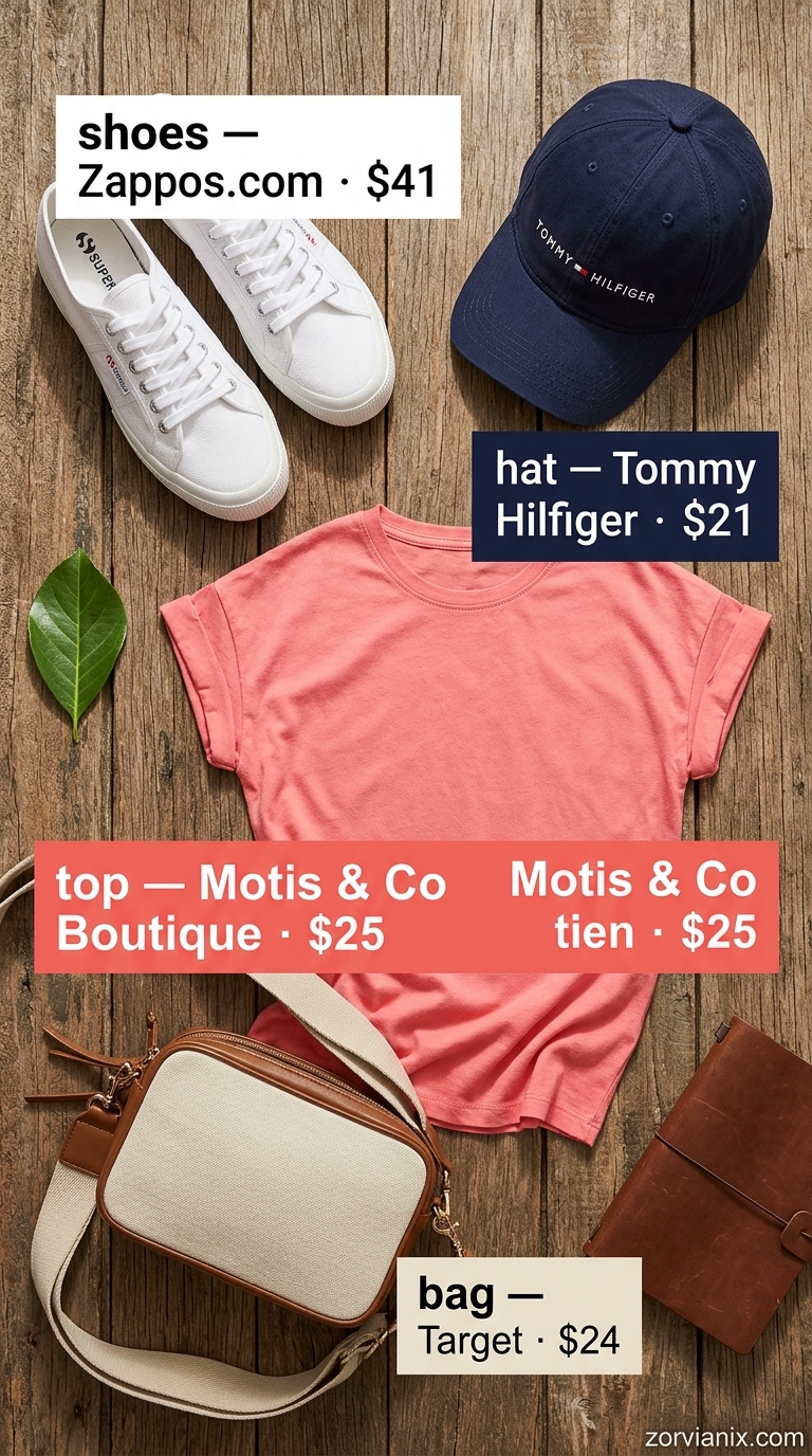 Plus size summer outfits for women 2026: Denim shorts, coral pink tee for a playful park picnic look.