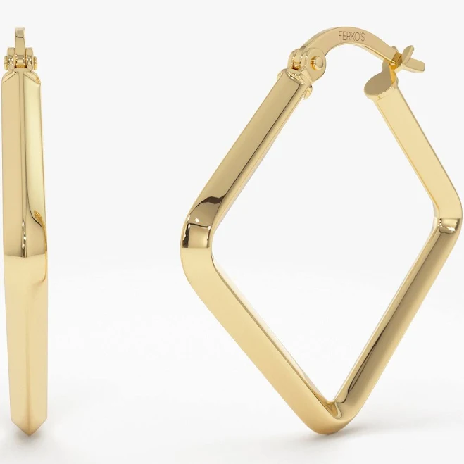 accessory 14K Gold Geometric Square Hoop Earrings Ferko's Fine Jewelry $319.2