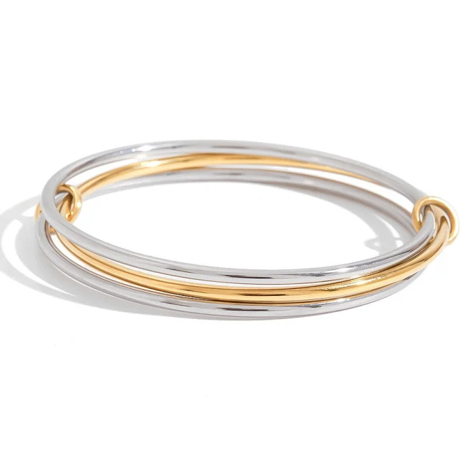 accessory 18K Gold and Silver Connected Silm Bangle Bracelets Sunrise Bling Jewelry $49.99