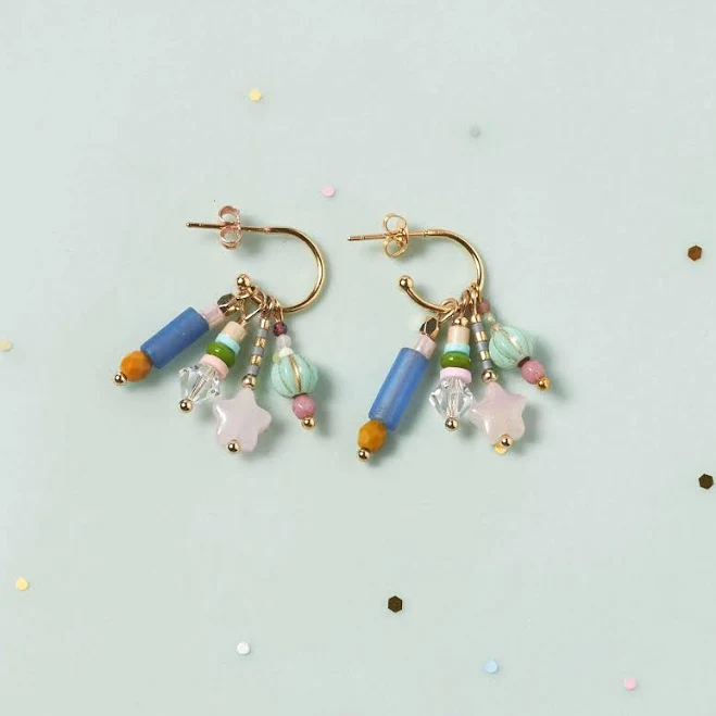 accessory 18K Gold Plated Beaded Charm Hoop Earrings Etsy - Seller $42.12