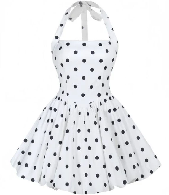 dress A-Line Halter Sleeveless Polka Dot Mini Dress Retro Stage $33.99