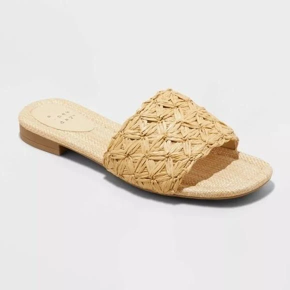shoes A New Day Ariella Woven Raffia Slide Sandals with Memory Foam Insole eBay - danirobert-0 $15
