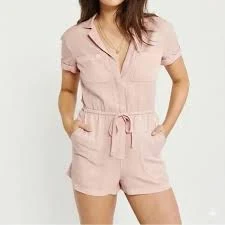 jumpsuit Abercrombie Fitch Pink Lyocell Utility Romper Drawstring Waist Short Sleeve S eBay $14