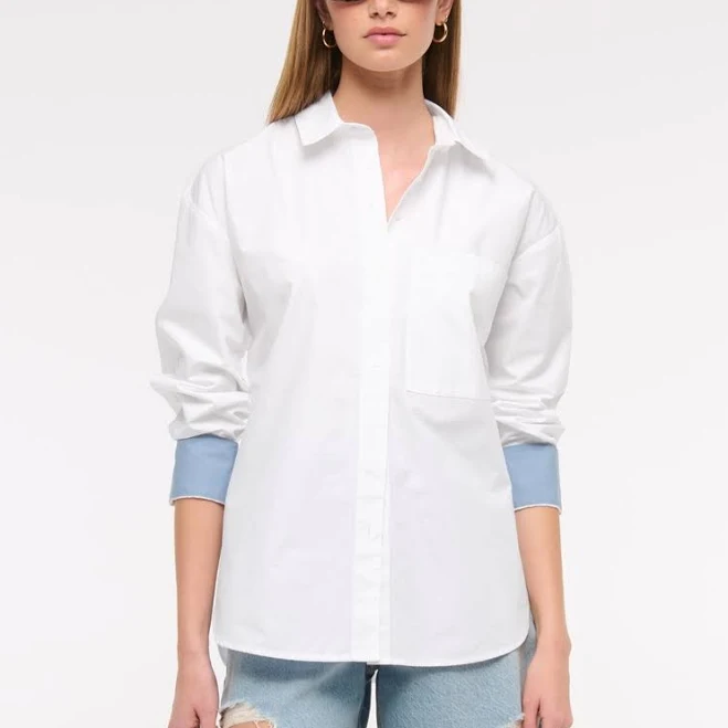 oversized outfit Abercrombie & Fitch Women's Oversized Poplin Shirt Abercrombie & Fitch $60