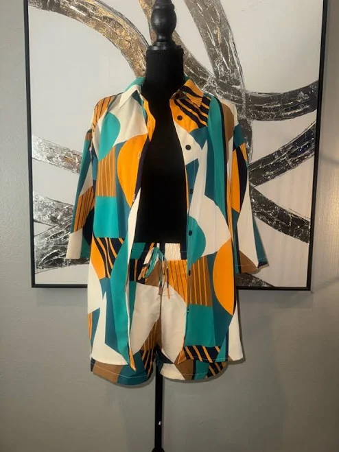 matching set Abstract Geo Print Shirt & Shorts Set Poshmark $26