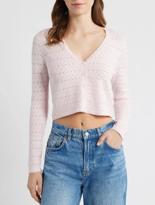 cardigan All in Favor Women's Pointelle V-Neck Crop Cardigan Nordstrom $59