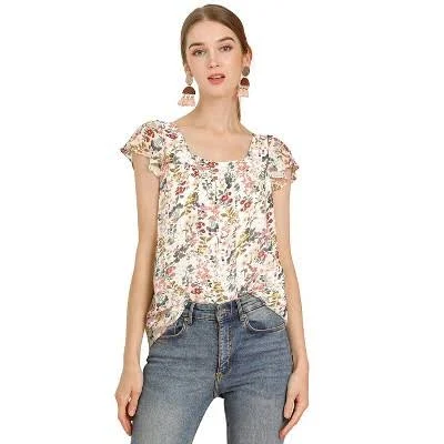 top Allegra K INSPIRE CHIC Women's Chiffon Ruffle Sleeve Square Neck Floral Print Blouse Target $28.99