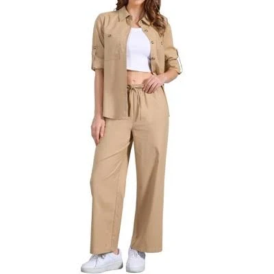 oversized outfit Allegra K Women's Linen Button Down Shirt and Drawstring Pants Set Target $56.99