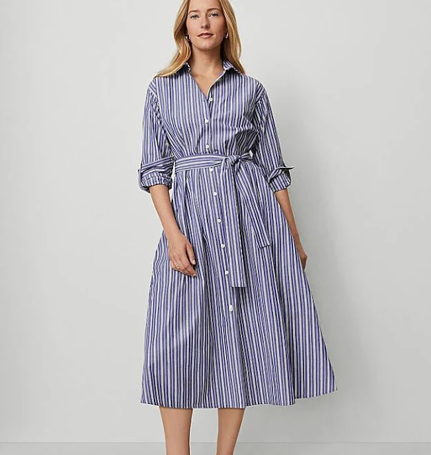 dress Ann Taylor Women's Striped Collared Midi Shirtdress Ann Taylor $51.95