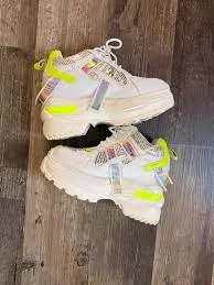 shoes Anthony Wang Platform Lace-Up Sneakers in White with Neon Yellow Accents. Sz 7.5 eBay $42
