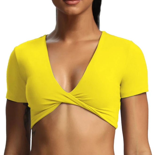 top Aoxjox Deep V Short Sleeve Crop Aoxjox $28.99