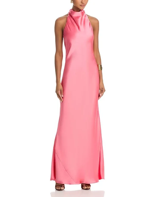 dress AQUA Women's Charmeuse Halter Neck Long Dress Bloomingdale's $228
