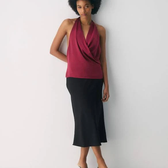 sleeveless top Aritzia Wilfred Women's Martini Satin Halter Blouse Aritzia $88