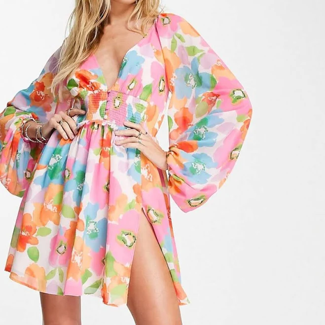 dress ASOS DESIGN Soft Shirred Waist Open Back Floral Mini Dress Poshmark $30