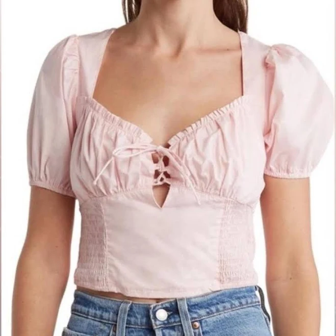 top Astr The Label Poplin Lace Up Puff Sleeve Top Depop $12.15