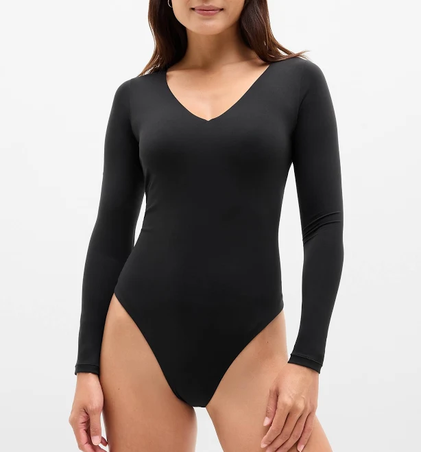 top Athleta Women's Bodymove Plunge Long Sleeve Bodysuit Athleta $34.99
