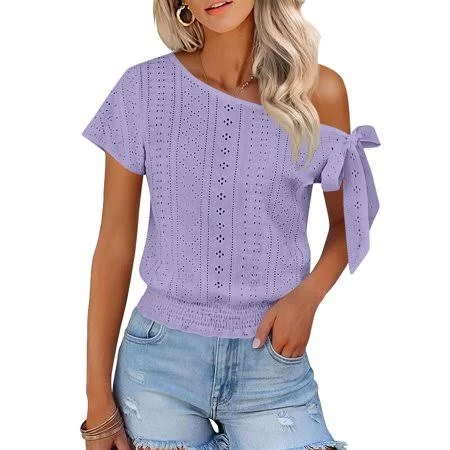 top Babysbule Women's One Shoulder Eyelet Embroidery Blouse Walmart - babysbule $9.99