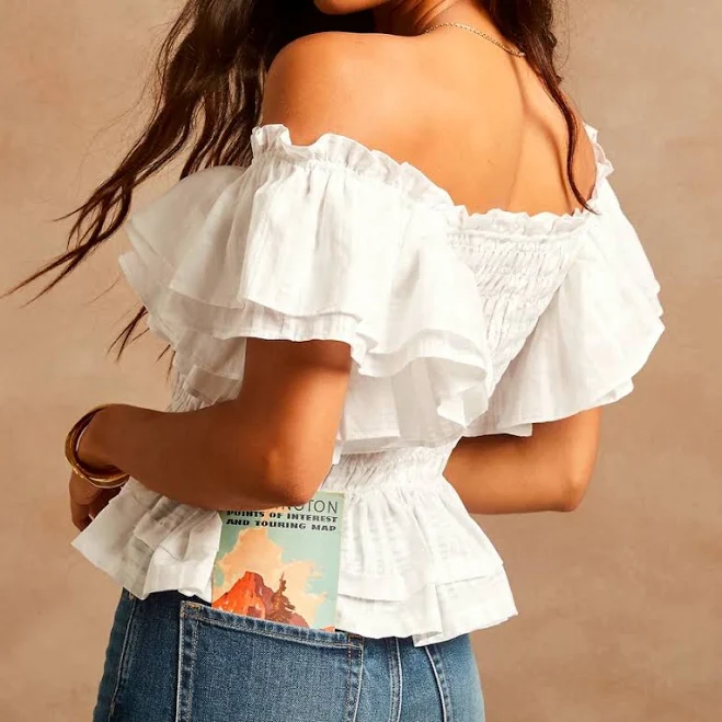 top Banana Republic Tops | Nwt Banana Republic M White Bohemian Smocked Off-The-Shoulder Blouse | Color: White | Size: M | Srg811's Closet Poshmark $10
