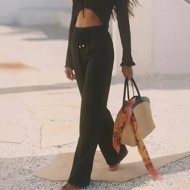 pants Beaded Tie Waist Linen Flowy Pants New York & Company $34.99