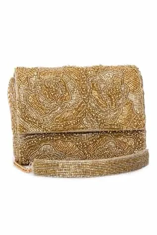 bag Beau Monde Gold Cutdana Floral Embroidered Clutch| AZA Fashions Aza Fashions $98