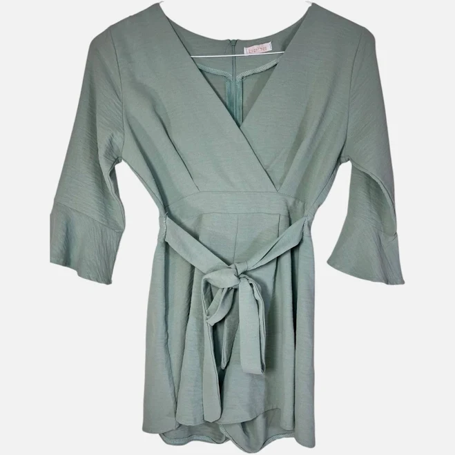romper Bebe Princess Sage Green Shorts Rompe Flutter Sleeve With Tie Belt eBay - shiellasfashions $14.99