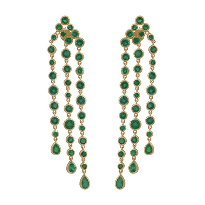 accessory Bezel Emerald Chandelier Earrings in Yellow Gold Henri Noël $25895