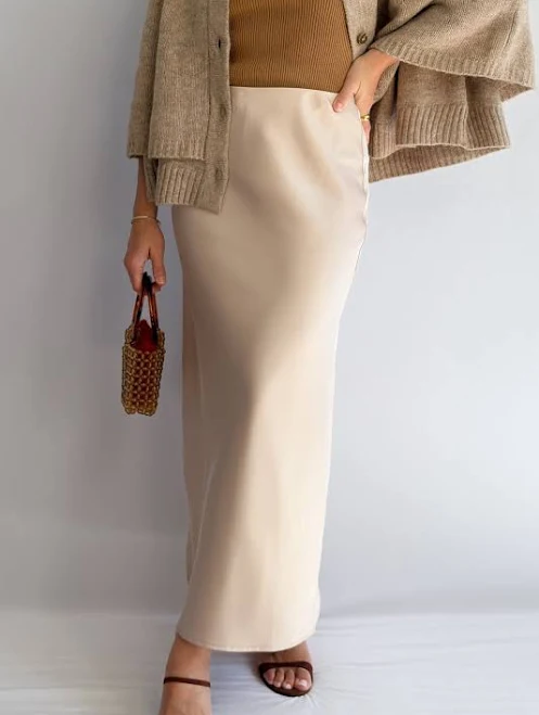 skirt Bias Cut Satin Midi Skirt Blooming Daily $35.99