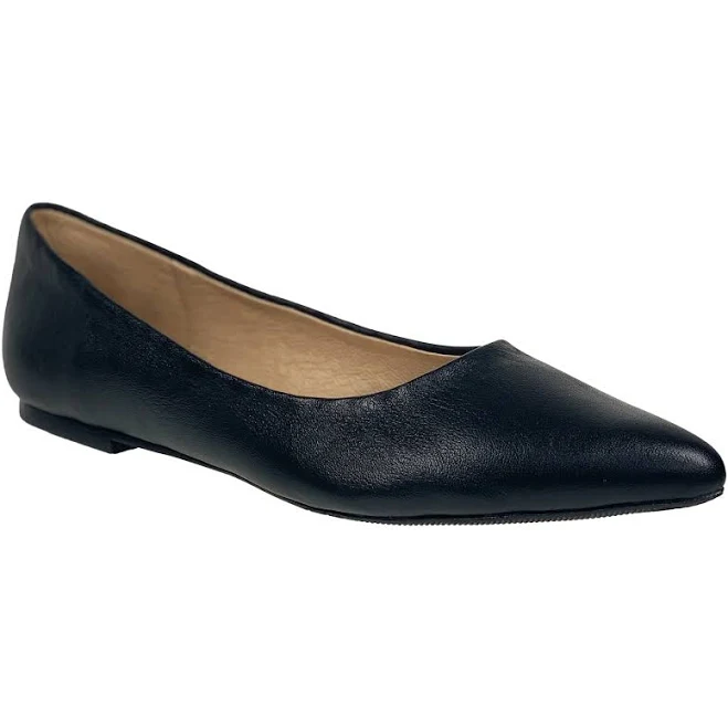 shoes Black Leather Pointed Toe Flat Memory Foam Cushion sobeyo.com $59.95