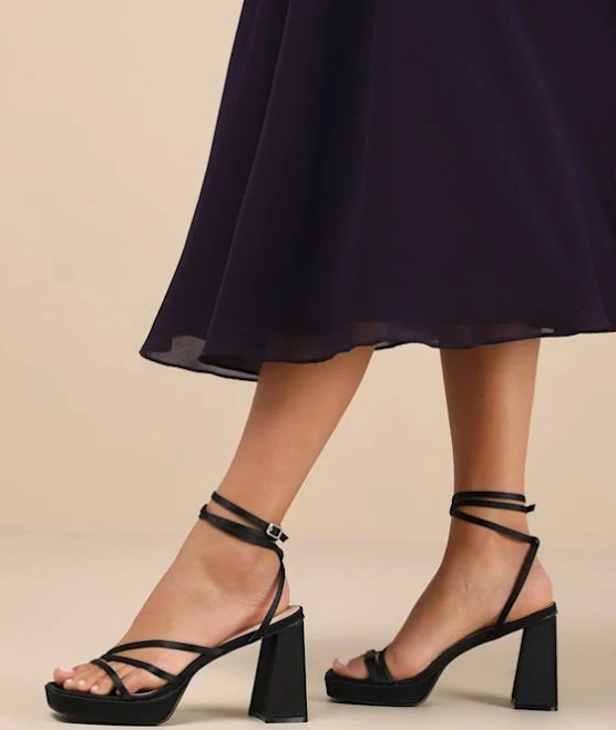 shoes Black Satin Strappy High Heel Ankle Wrap Sandals | Womens | 11 (Available in 9, 8.5, 8, 7.5, 7, 6.5, 6, 10) | Lulus | Homecoming | Prom Lulus $16.8