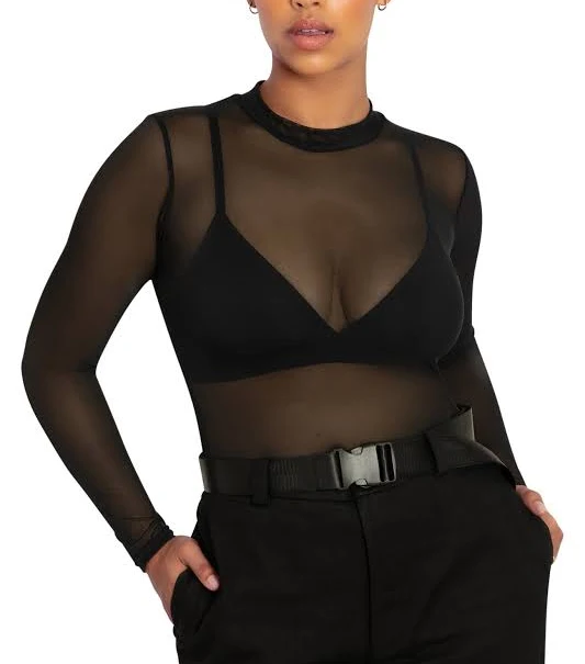 top Blackmilk Sheer High Neck Long Sleeve Top BlackMilk Clothing - AU $27