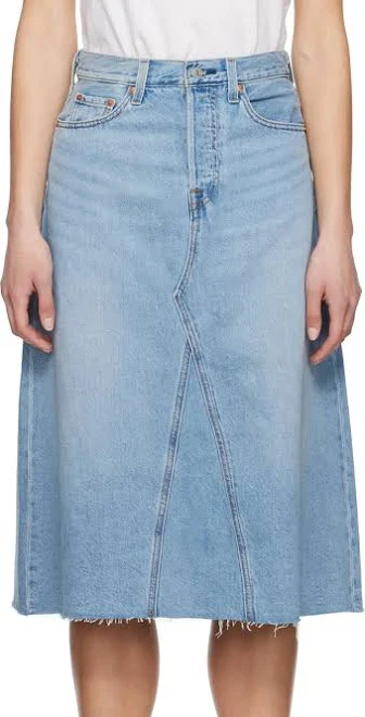 denim skirt Blue High Rise A-line Denim Midi Skirt In Secret Secret ModeSens $47