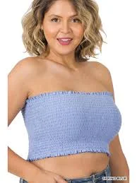 sleeveless top Blue Smocked Tube Top The Fuzzy Pineapple $8