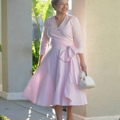 dress Blush Meadow Linen Blend Faux Wrap Midi Dress Skirt Society $59.24