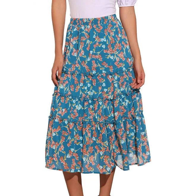maxi skirt Boho Floral Chiffon Tiered Ruffle Midi Skirt Kohl's $39.99
