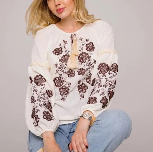 top Boho Floral Embroidered Peasant Blouse Etsy - Seller $89.99