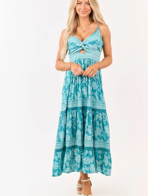 dress Boho Floral Print Maxi Dress Lime Lush $49.99