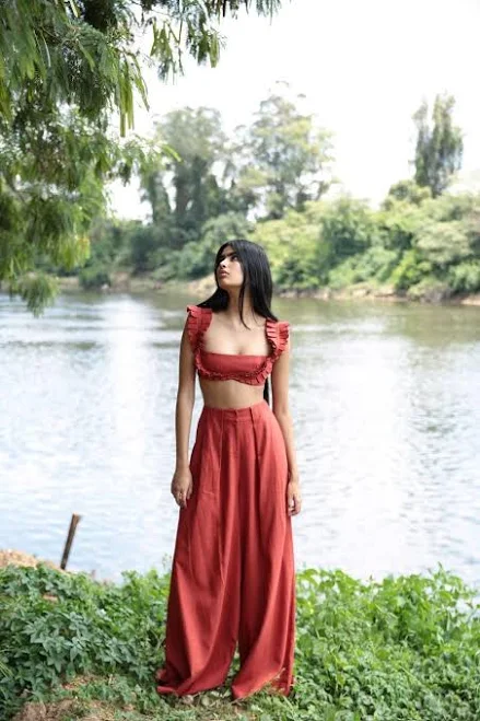 two piece set Boho Linen Crop Top and Wide Leg Pants Set Etsy - Seller $95.72