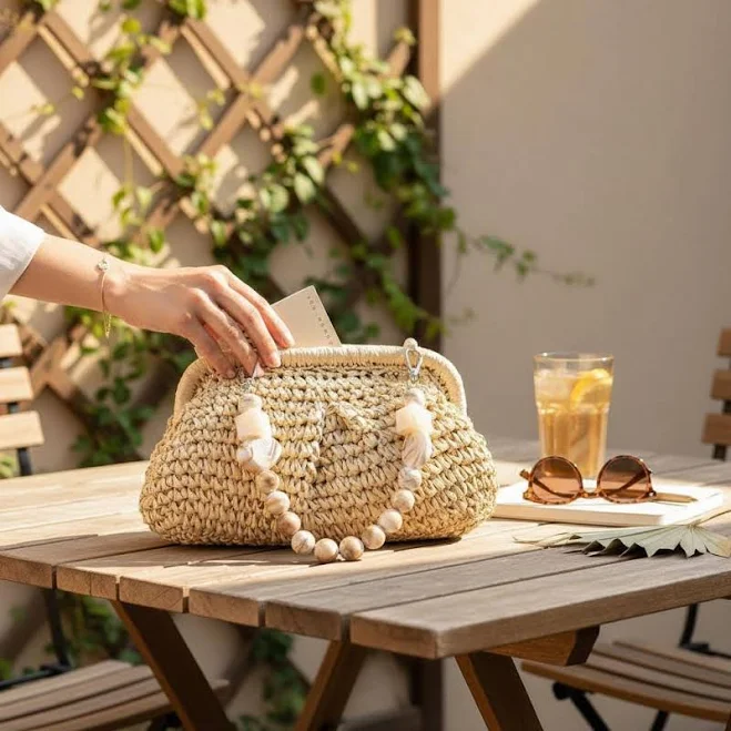 bag Boho Straw Clutch Handbag with Beaded Handle Etsy - Seller $42.89