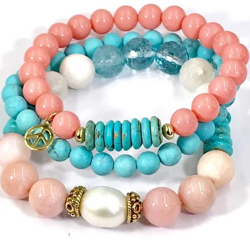 accessory Boho Turquoise Coral Stack Bracelet Set of 3 Doolittle Jewelry $155