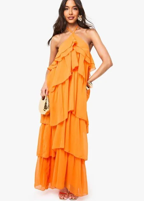 dress Boohoo Women's Chiffon Halter Neck Tiered Maxi Dress Lyst $42