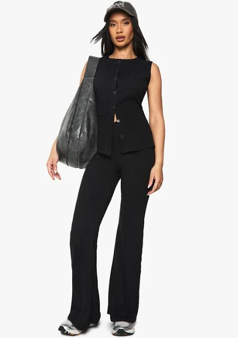 outfit Boohoo Women's Rib Button Through Sleeveless Top & Trouser Set boohoo USA $39.2