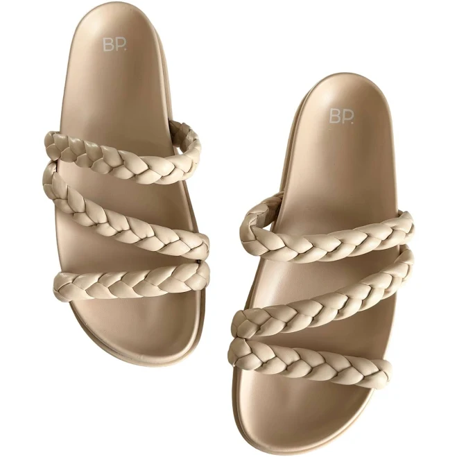 shoes Bp. Shoes | Bp Women's Keaton Beige Braided Strap Faux Leather Flat Slide Sandals Size 11 | Color: Cream | Size: 11 | Pm-32523778's Closet Poshmark $14