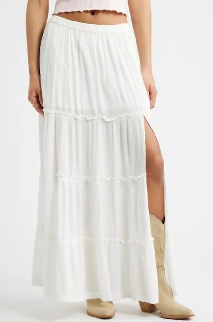 maxi skirt BP. Tiered Linen Blend Crinkled Gauze Maxi Skirt in Ivory at Nordstrom, Size X-Large Nordstrom $59.5