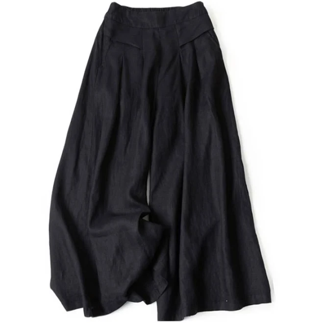 trousers Buddha Stones High Waist Wide Leg Cotton Linen Pants with Pockets Buddhastoneshop $35.59
