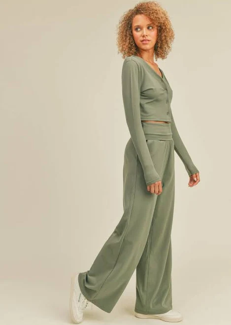 matching set Button-Down Cropped Top & Wide Leg Set Second Born Maternity Wear $36.98